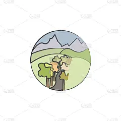 秋季景观彩色手绘图标。秋季元素的移动概念和web应用程序图标。手绘彩色秋季景观可以用于网页和移动