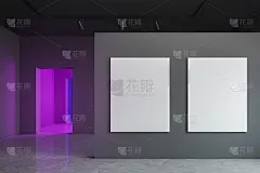空荡荡的灰色画廊里有两张假海报