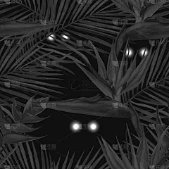 水彩热带野生动物无缝图案。手绘夜间丛林自然，动物眼睛，插画
