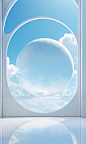 a futuristic image with a cloud and sky, in the style of immersive environments, rounded, light white and light aquamarine, windows vista, minimalistic objects, rangefinder lens, futuristic spacescapes