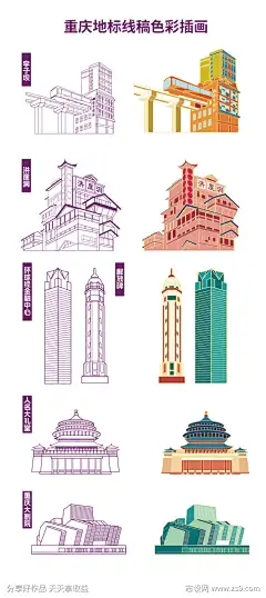 卡通手绘扁平风重庆城市地标线稿手绘上_源文件下载_AI格式_1667X3735像素-城市,重庆,线稿-作品编号:2025070801979432-志设-zs9.com