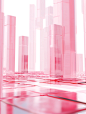 Glass tiles with glass pink shapes in this background, in the style of vray tracing, columns and totems, light white and white, bold shadows, dripping paint, neo-academism