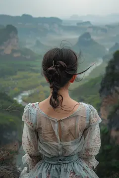 户外郊游俏皮女孩背影