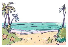 棕榈树—棕榈树、海浪、阳光的海滩场景