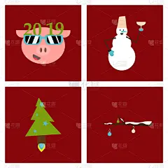 2019,新年前夕,贺卡,阴阳符,摆拍,模板,猪,庆祝,问候