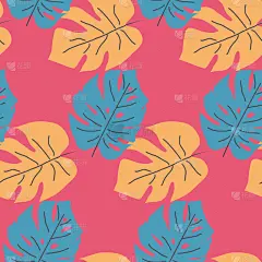 鸡尾酒,叶子,四方连续纹样,可爱的,华丽的,纺织品,壁纸,现代,绘制,花