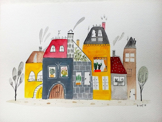 画一排梦幻的小房子