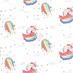 鲜艳美丽可爱可爱的小精灵，神奇多彩的独角兽和彩虹图案矢量插图。适合贺卡和生日贺卡，婚礼，请柬，纺织品