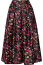 Oscar de la Renta for THE OUTNETPleated silk and wool-blend floral-jacquard midi skrit