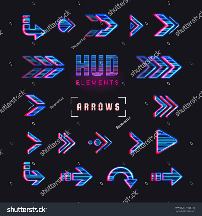 未来界面 HUD 设计元素。 设置的箭头...