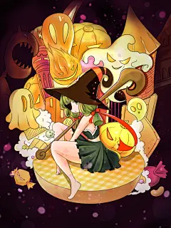 时尚唯美少女高端创意万圣节插画
