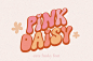 高质量波西米亚风时尚粉嫩可爱卡通设计装饰英文字体 Groovy Font Pink Daisy