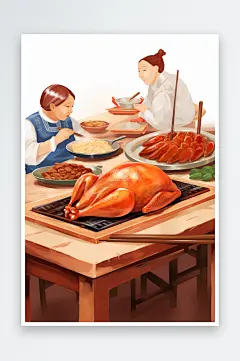 AI数字艺术美味北京烤鸭美食制作元素插画-众图网