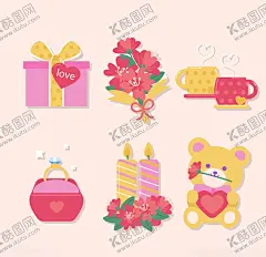 浪漫情人节元素 【酷图网】情人节元素,爱情,七夕,情侣,信封,浪漫礼物,图标,ai矢量图,高清图片,卡通,手绘