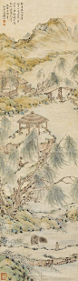 钱杜 柳亭春色 立轴 设色纸本