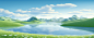 green grass over the river, in the style of surreal 3d landscapes, soft and dreamy atmosphere, rendered in cinema4d, cartoonish simplicity, national geographic photo, creative commons attribution, japanese-style landscapes