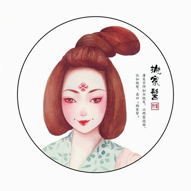 古代女子的唯美发鬓手绘插画图片