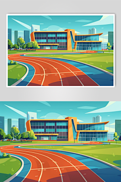 AI数字艺术扁平风校园球场操场插画-众图网