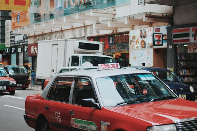 Red and white taxi c...