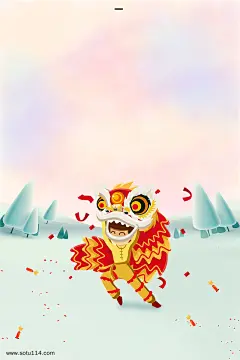 2019猪年喜庆舞狮海报背景图片png免抠元素扁平/几何背景装饰免扣图片