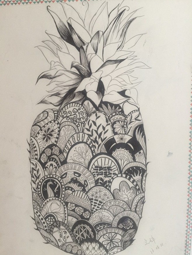 禅绕画菠萝线稿黑白