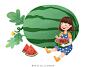 彩色卡通手绘吃西瓜人物水果夏季元素PNG素材西瓜元素图片素材