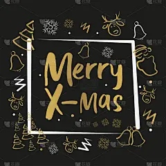 圣诞贺卡素描风格，黑色背景