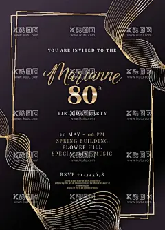 成人礼毕业典礼生日派对邀请函  - 源文件下载【酷图网】黑金色,成人礼,毕业典礼,生日派对,黑银色,简约,邀请函,迎宾牌,AI,设计素材,背景,海报,水牌