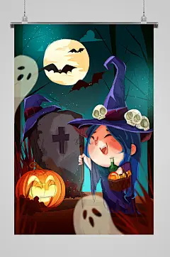 万圣节宣传插画月光