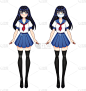 Set of two anime girls. Cute girls with big eyes a