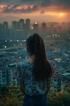 遥望远方美丽女生背影