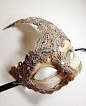 Venetian Goddess Masquerade Mask Made of Resin, Paper Mache Technique with High Fashion Macrame Lace & Diamonds