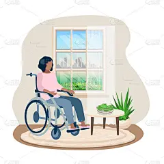 坐轮椅的女孩望着窗外