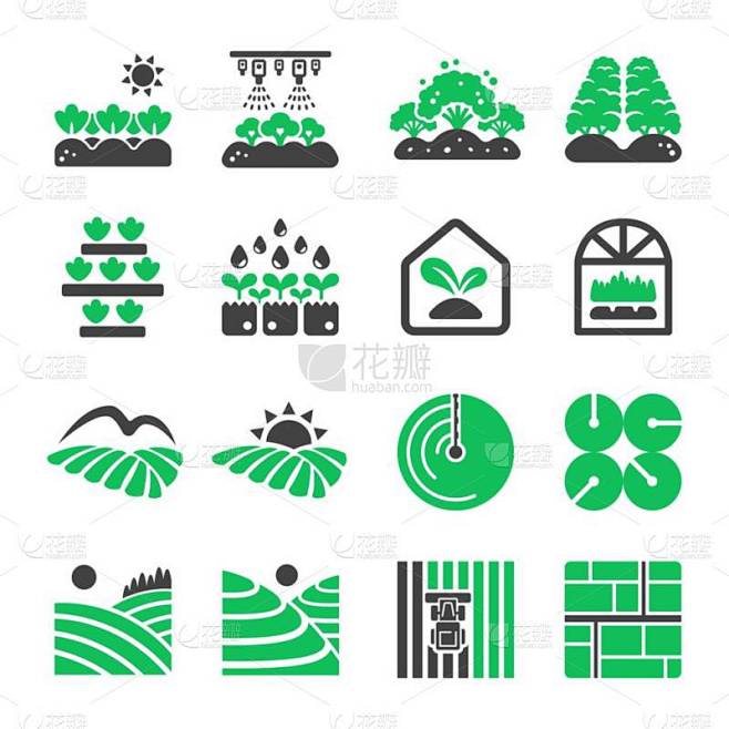 种植园图标集、矢量和图解