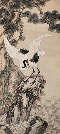 沈铨作品欣赏沈铨沈铨（款）己巳（1749年）作松鹤延年立轴 沈铨（1682—1760），字衡之，号南苹，浙江德清县新市镇（一作吴兴（今湖州）人）。少时家贫，随父学扎纸花。20岁左右，从事绘画，并以此为生。其画远师宋代黄家画派，近承明代吕纪，工写花卉翎毛，禽兽，设色妍丽，工致精丽、赋色浓艳，极尽构梁之巧。画人物得不传之秘。注重写实，画风谨严工细，造型准确生动。尝写《花蕊夫人宫词》为图，笔意殊极巧妙。雍正九年（1731）应日本天皇之聘，偕弟子郑培、高钧等东渡日本，历时3年，形成“南苹派”写生画，深受日人推崇，