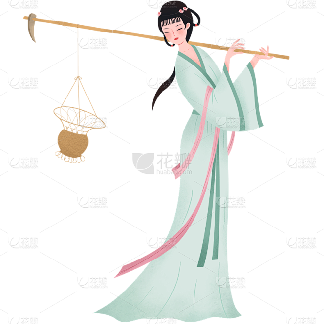 中国风人物主题元素-绿色人物