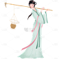 中国风人物主题元素-绿色人物