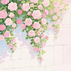卡通水彩手绘粉色蔷薇花墙高清模板免费下载-趣麦麦图
