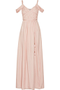 Rachel Zoe - Coleen off-the-shoulder ruched silk maxi dress : Pastel-pink silk Concealed hook and zip fastening at side 100% silk  Dry clean Designer color: Petal Pink Imported