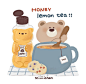This may contain: there is a teddy bear sitting next to a tea pot with honey and cookies in it