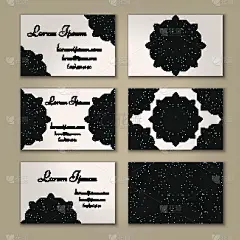 收集名片，精美的曼陀罗花卉图案。古典装饰元素。