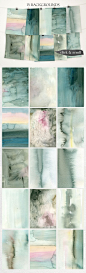 冬天日出手绘画笔描边和污渍水彩背景合集包 Winter Sunrise Watercolor Washes :  