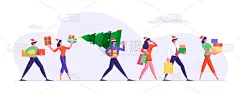 商务,事件,绘画插图,圣诞树,礼物,幸福,季节,冬天,矢量,问候