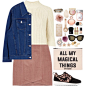 A fashion look from February 2016 featuring boxy crop top, long sleeve denim jacket and high waisted short skirts. Browse and shop related looks.