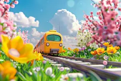 童话森林花园里的旅客火车模型