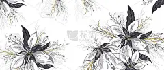 冬季花卉图案，背景。现实的壁纸,手绘。现代背景的花(一品红)，金黄色的叶子。。奇异的壁纸。复古风格。