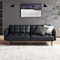 mopio Aaron Couch, Small Sofa, Futon, Sofa Bed, Sleeper Sofa, Loveseat, Mid Century Modern Futon Couch, Sofa Cama, Couches for Living Room, Bedroom (Midnight Black, Faux Leather)