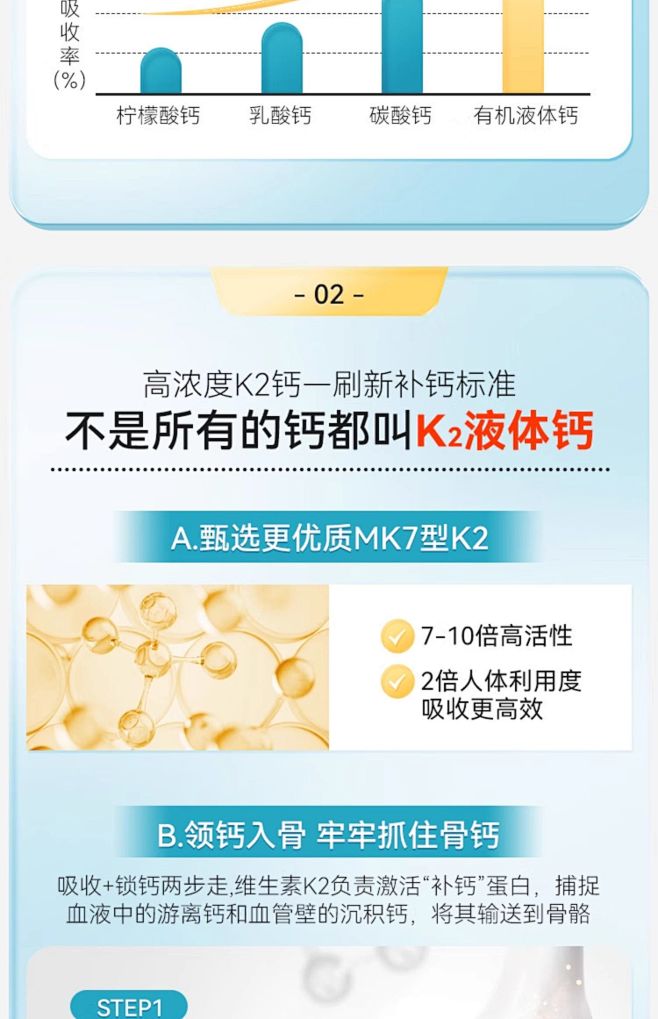 美国进口K2液体钙D3柠檬酸钙成人骨质疏...