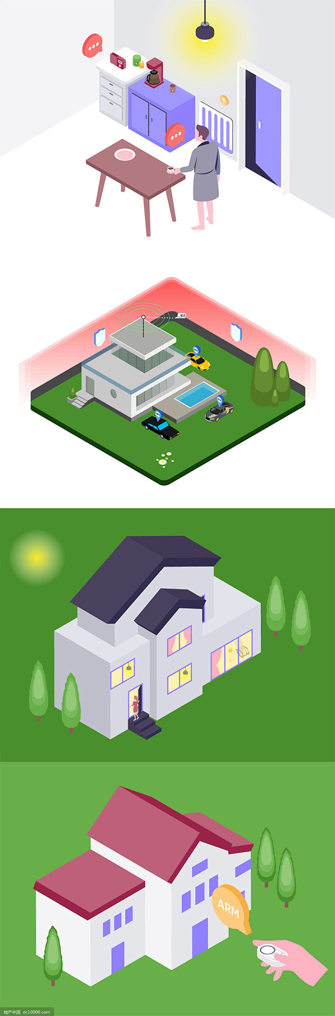 2.5D房屋建筑模型智能家居创意场景插画...