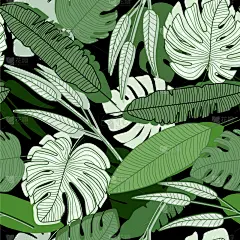 jungle palm leaf seamless pattern on black